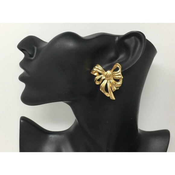 Vintage Signed Givenchy Gold Plated Bow Earrings - Picture 2 of 7